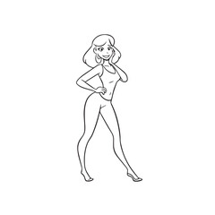 Beautiful Woman Black and White Vector Image Illustration Fashion Girl Portrait Line Art Drawing