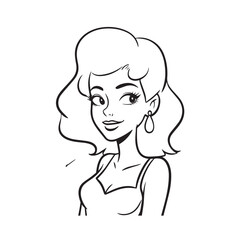 Beautiful Woman Black and White Vector Image Illustration Fashion Girl Portrait Line Art Drawing