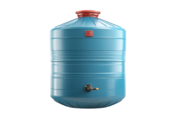 Blue Plastic Water Tank Front View on Transparent Background