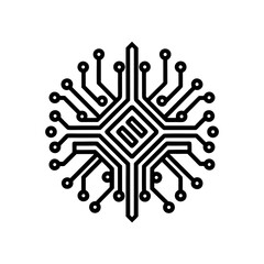 minimalist circuit pattern silhouette  with glowin