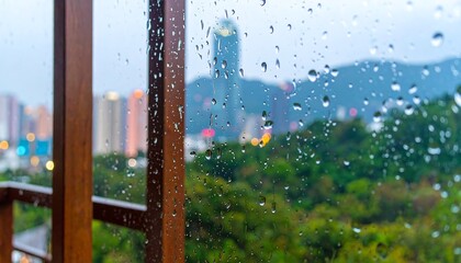 Rain on glass, city view