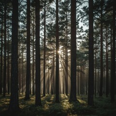 Obraz premium Dense forest with towering pine trees