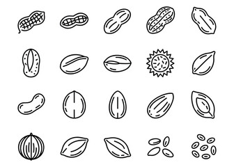 Collection of Line Art Icons Representing Various Nuts and Seeds peanut peanuts