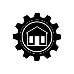 vector silhouette of a gear interlocking with a wa