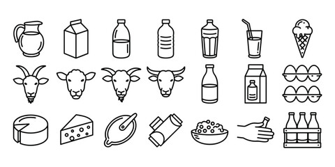 Dairy product icons including milk jug carton bottle glass ice cream and cheese milk carton milk bottle