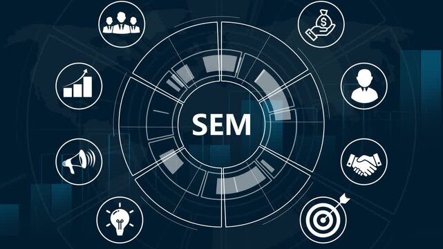 Search Engine Marketing, SEM Concept Being Carved in Deep Space Technological Background