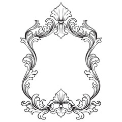 Vintage baroque frame with floral ornament engraving illustration art