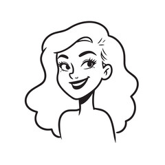 Beautiful Woman Black and White Vector Image Illustration Fashion Girl Portrait Line Art Drawing