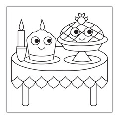 Whimsical Cupcake and Pie with Faces on a Table with a Candle tablecloth