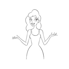 Beautiful Woman Black and White Vector Image Illustration Fashion Girl Portrait Line Art Drawing