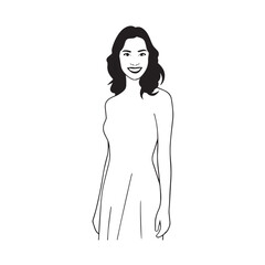 Beautiful Woman Black and White Vector Image Illustration Fashion Girl Portrait Line Art Drawing
