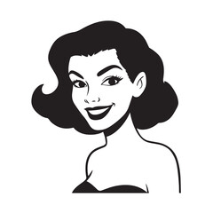 Beautiful Woman Black and White Vector Image Illustration Fashion Girl Portrait Line Art Drawing
