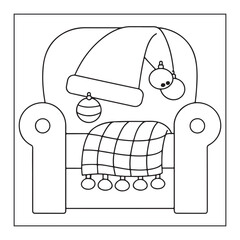 Cozy armchair decorated with Christmas ornaments and a plaid blanket on a white background furniture