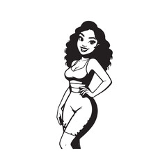 Beautiful Woman Black and White Vector Image Illustration Fashion Girl Portrait Line Art Drawing