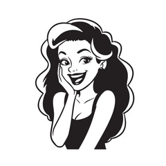 Beautiful Woman Black and White Vector Image Illustration Fashion Girl Portrait Line Art Drawing