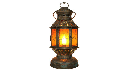 Fototapeta premium Vintage lantern isolated on transparent background with warm light inside