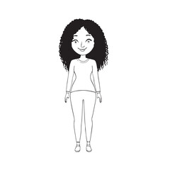 Beautiful Woman Black and White Vector Image Illustration Fashion Girl Portrait Line Art Drawing