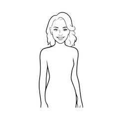 Fototapeta premium Beautiful Woman Black and White Vector Image Illustration Fashion Girl Portrait Line Art Drawing
