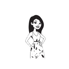 Beautiful Woman Black and White Vector Image Illustration Fashion Girl Portrait Line Art Drawing