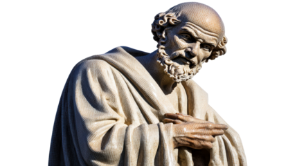 Ancient wise man with beard and robe depicted in mosaic style, cut out transparent