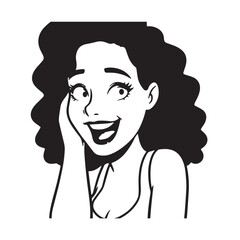 Beautiful Woman Black and White Vector Image Illustration Fashion Girl Portrait Line Art Drawing