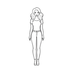 Beautiful Woman Black and White Vector Image Illustration Fashion Girl Portrait Line Art Drawing