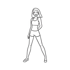 Beautiful Woman Black and White Vector Image Illustration Fashion Girl Portrait Line Art Drawing