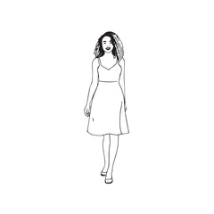 Beautiful Woman Black and White Vector Image Illustration Fashion Girl Portrait Line Art Drawing