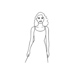 Beautiful Woman Black and White Vector Image Illustration Fashion Girl Portrait Line Art Drawing