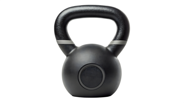 Kettlebell with weight label and rubber base transparent background