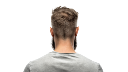 Man's Back View with Tousled Hair and Beard, cut out transparent