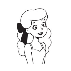 Beautiful Woman Black and White Vector Image Illustration Fashion Girl Portrait Line Art Drawing