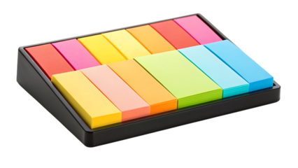 Sticky note dispenser with colorful notes transparent background