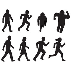 Sitting, walking, running people vector silhouette