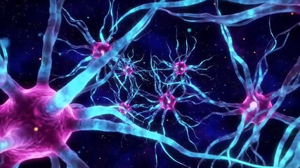Vivid Pink and Blue Illuminated Neural Networks Animation with Starry Background Perfect for Illustrating Neuroscience and Cognitive Processes in Medical Visualizations and Educational Content - Powered by Adobe