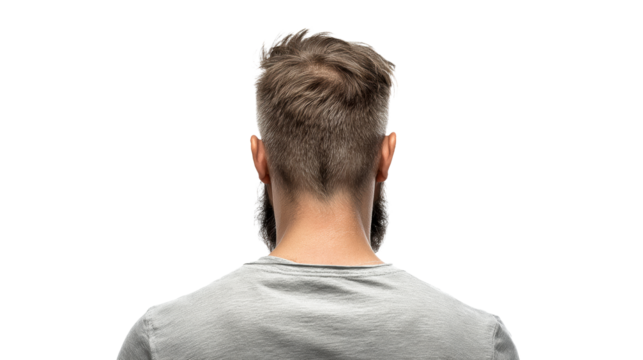 Man's Back View with Tousled Hair and Beard, cut out transparent