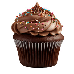 Sweet Cupcake with Chocolate Icing and Sprinkles PNG Isolated

