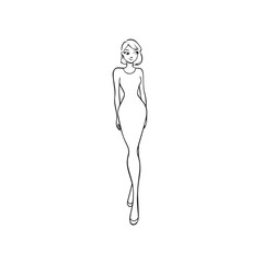 Beautiful Woman Black and White Vector Image Illustration Fashion Girl Portrait Line Art Drawing