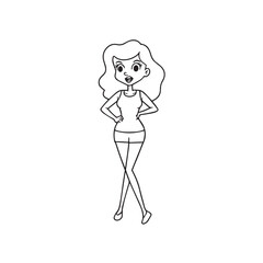 Beautiful Woman Black and White Vector Image Illustration Fashion Girl Portrait Line Art Drawing