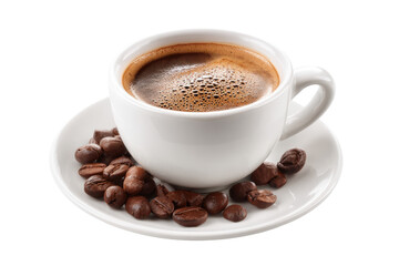 Fototapeta premium White Coffee Cup with Beans on Saucer