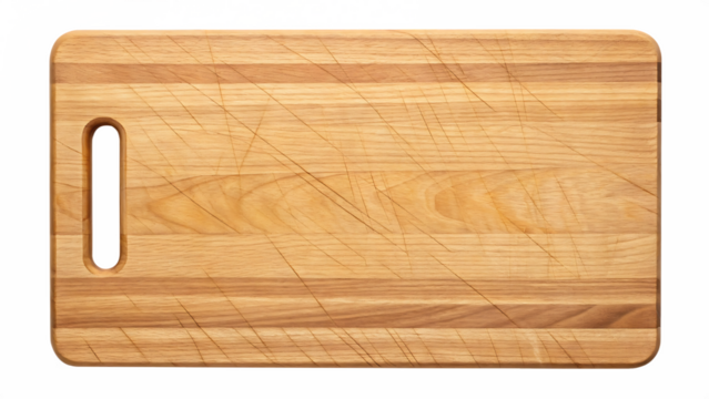 Cutting board with knife marks and wood grain transparent background
