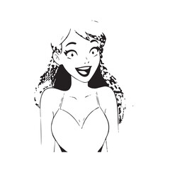 Beautiful Woman Black and White Vector Image Illustration Fashion Girl Portrait Line Art Drawing