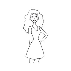 Beautiful Woman Black and White Vector Image Illustration Fashion Girl Portrait Line Art Drawing