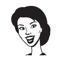 Beautiful Woman Black and White Vector Image Illustration Fashion Girl Portrait Line Art Drawing