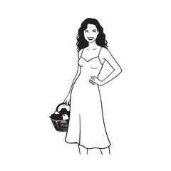 Beautiful Woman Black and White Vector Image Illustration Fashion Girl Portrait Line Art Drawing