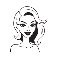 Beautiful Woman Black and White Vector Image Illustration Fashion Girl Portrait Line Art Drawing