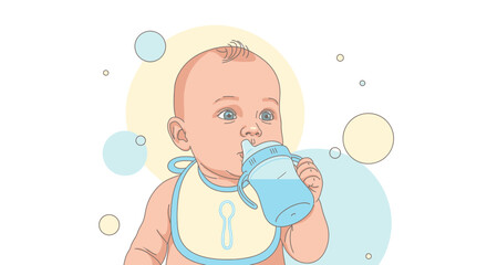 Adorable Baby Drinking Water from a Sippy Cup with Cute Bubbles and Design