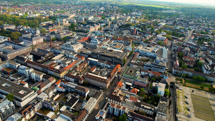 Fototapeta premium Aerial view around the old town of the city Darmstadt, Germany on a sunny spring morning