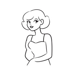 Beautiful Woman Black and White Vector Image Illustration Fashion Girl Portrait Line Art Drawing