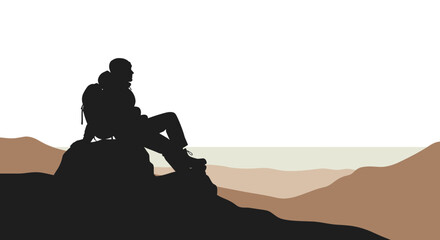 Adventure Silhouette Of Hiker On Mountain Capturing Peaceful Scenic Vantage Point